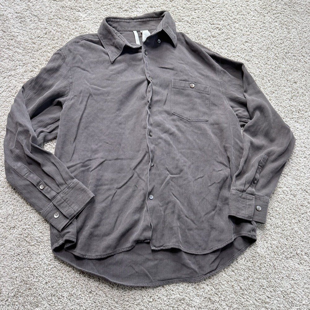 Express Shirt Mens Small Gray Long Sleeve Button Front Casual Pocket Herringbone
